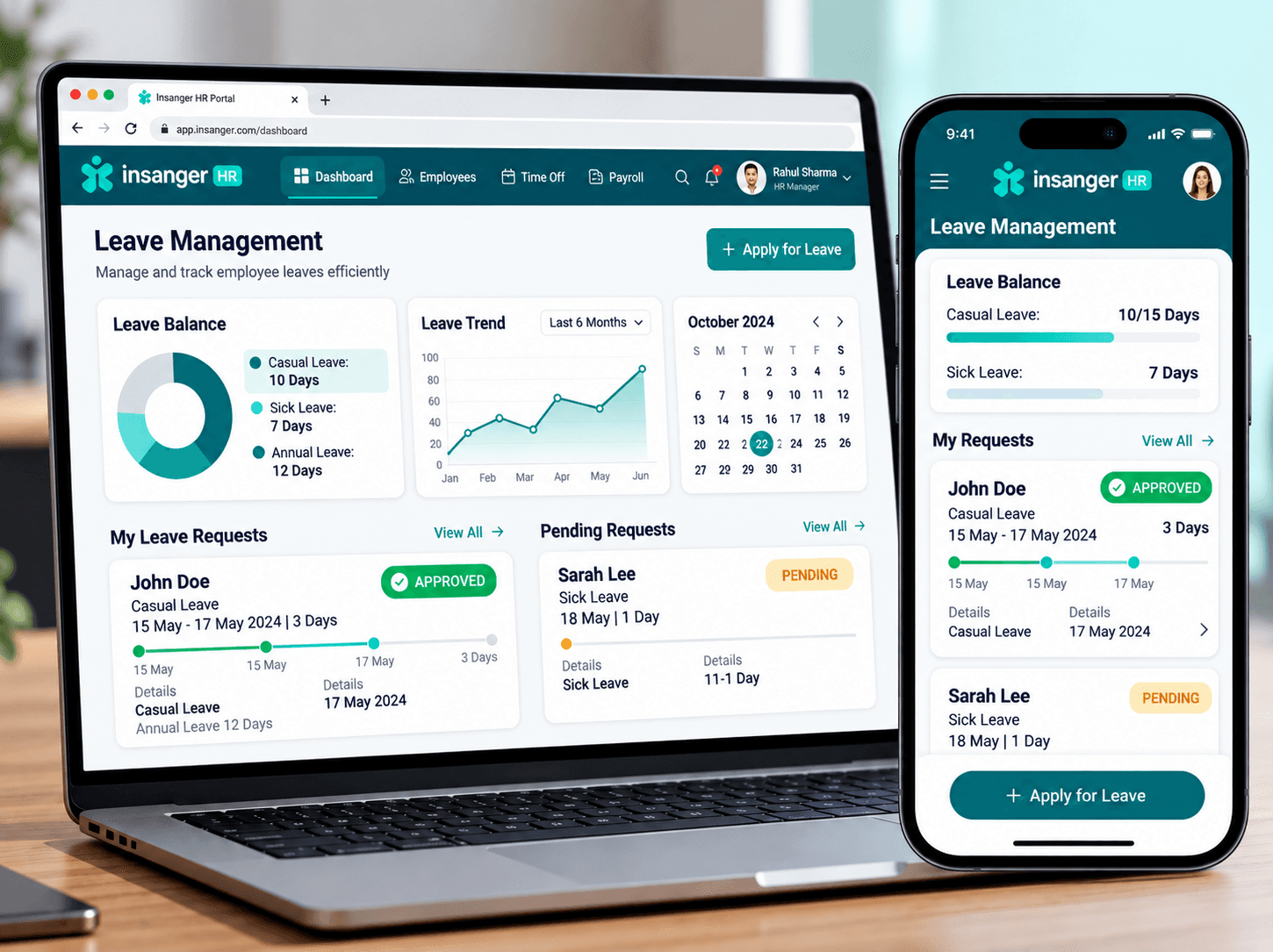 Automated Leave Policies & Balances — Web & App Interface